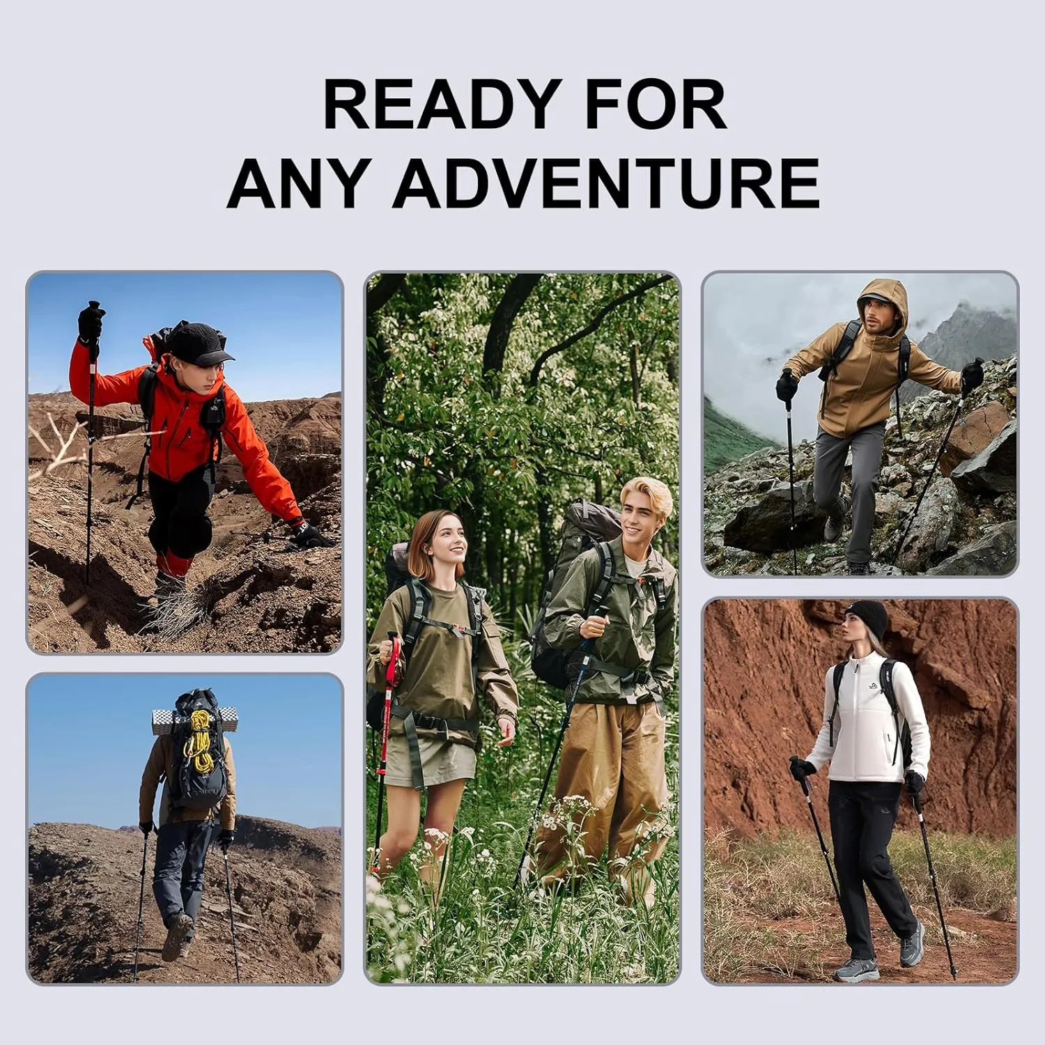 Ultralight Trekking Pole Carbon Fiber & Aluminum Alloy Hiking Pole 3-Section Telescopic Hiking Stick with EVA Foam Grips Adjustable Walking Stick for Hiking