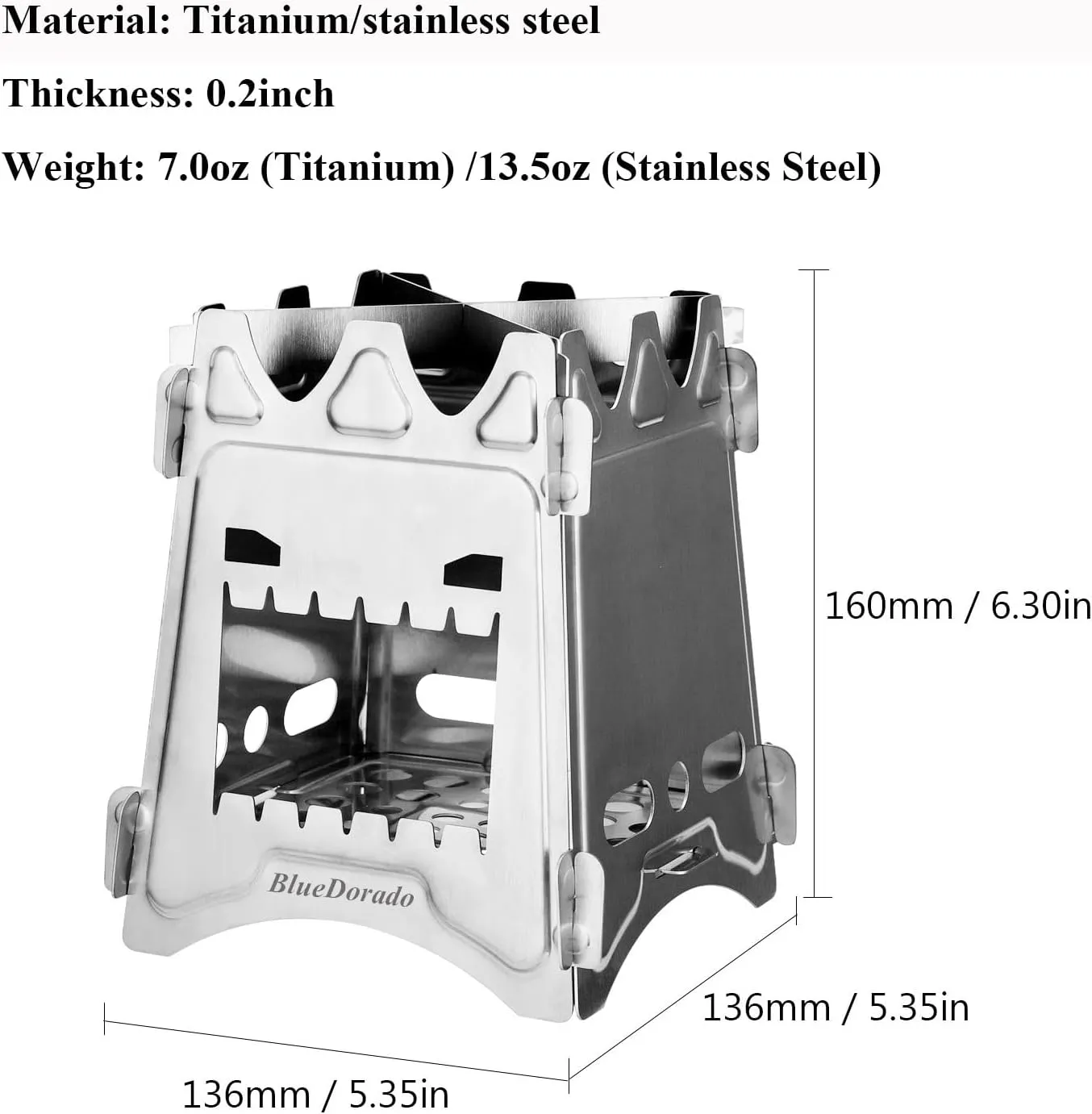 Ultralight Wood Burning Stove Portable Backpacking Stove Titanium Multi-Fuels Outdoor Camping Stove (Stainless Steel)