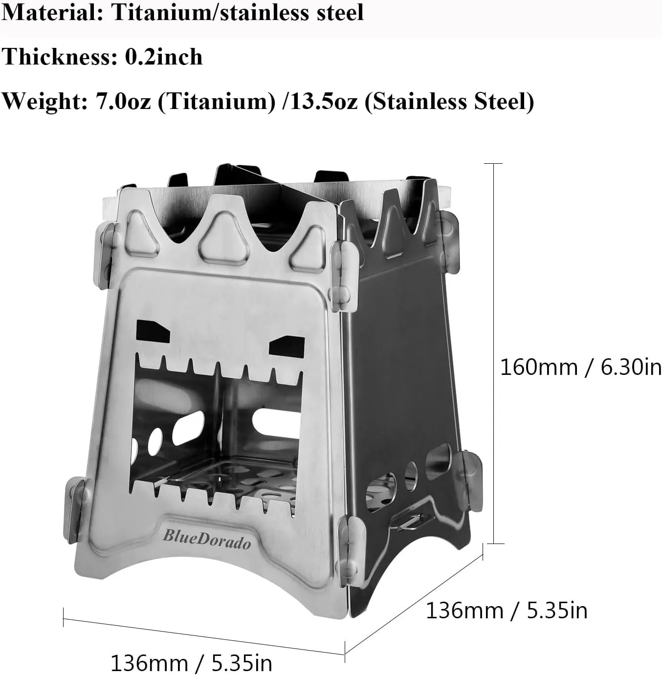 Ultralight Wood Burning Stove Portable Backpacking Stove Titanium Multi-Fuels Outdoor Camping Stove (Titanium)