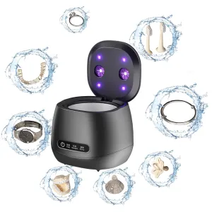 Ultrasonic Retainer Cleaner Machine | Aligner, Nightguard, Mouth Guard, Denture, Jewelry, Straps Cleaner | 50KHZ high-frequency sound wave | Multi-item cleaning | 3 modes available (Black)