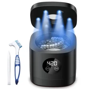 Ultrasonic Retainer Cleaner, Ultrasonic Retainer Cleaner for home 48W 49KHz 250ml(8oz) with 6 LED Lights, Sonic Denture Cleaning Machine for Dentures, Jewelry