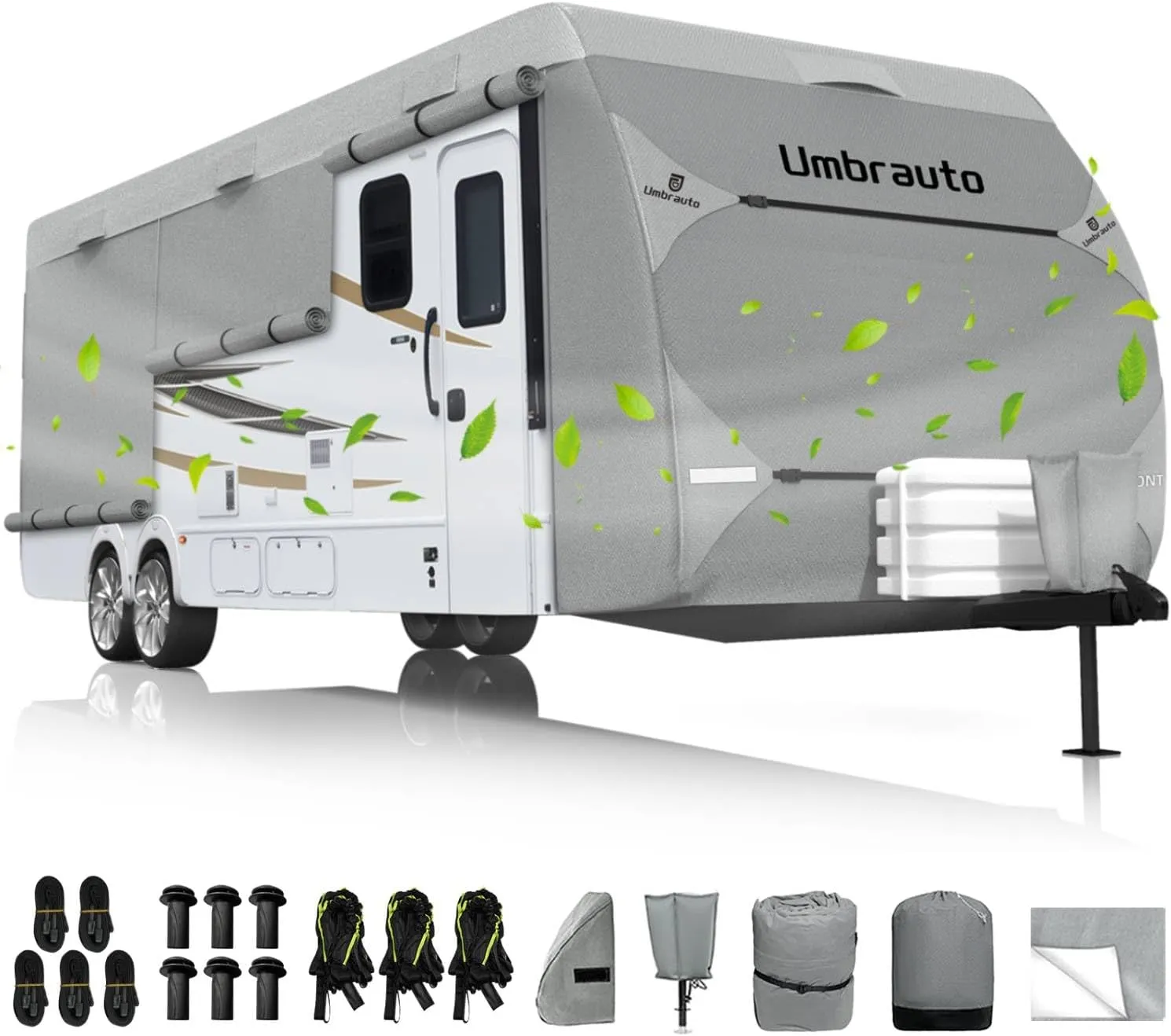 Umbrauto RV Cover 27-30ft: 7 Layers Travel Trailer Cover, Waterproof Camper Cover, Toy Hauler Cover with Tongue Jack Cover, Extra Windproof Ropes, Gutter Covers