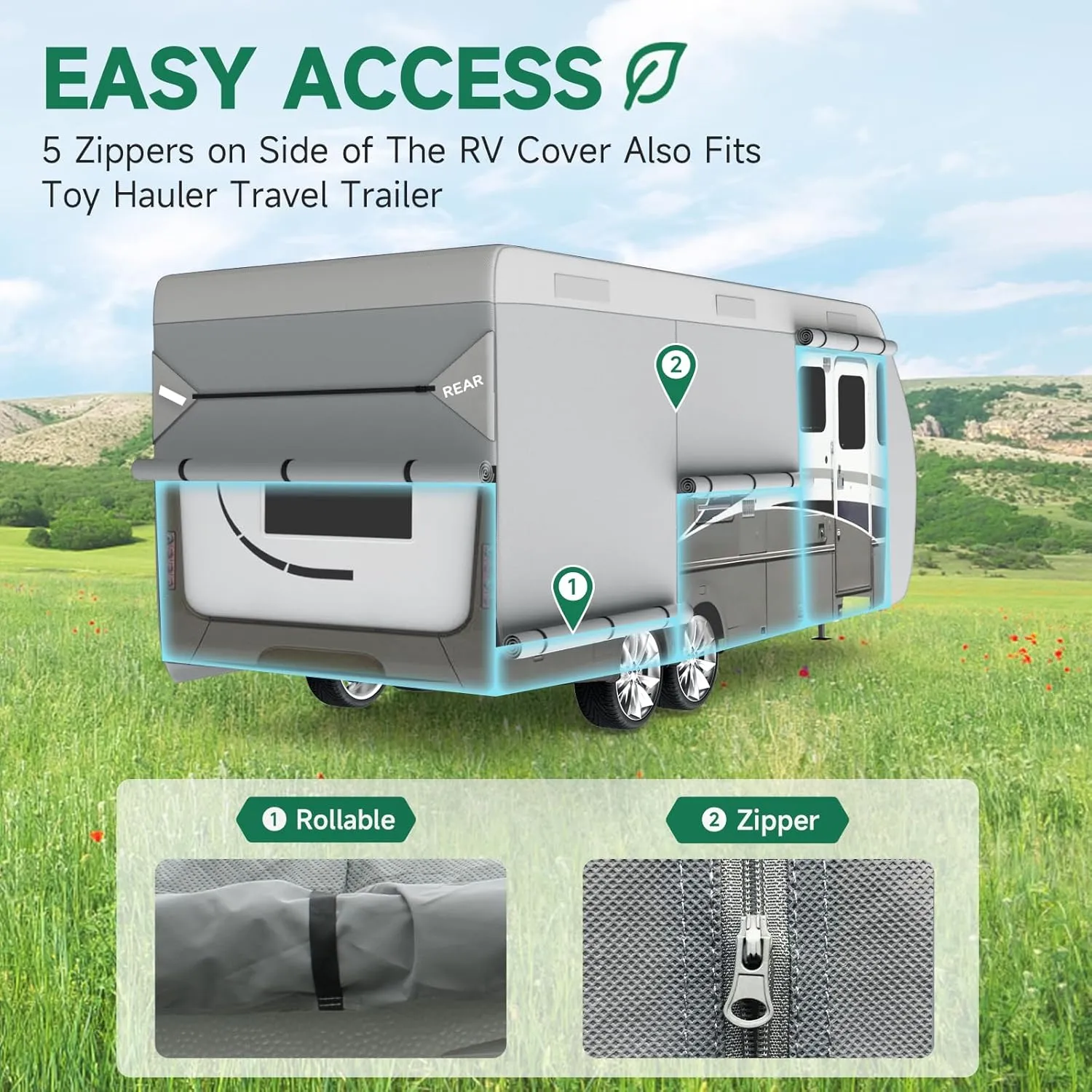 Umbrauto RV Cover 27-30ft: 7 Layers Travel Trailer Cover, Waterproof Camper Cover, Toy Hauler Cover with Tongue Jack Cover, Extra Windproof Ropes, Gutter Covers