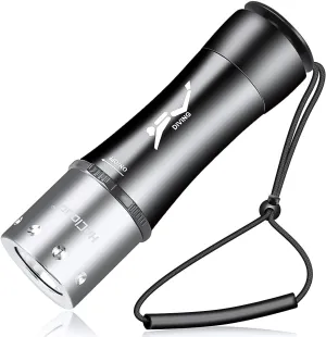 Underwater Flashlight IPX8 Waterproof 262ft Scuba Dive Light 3 Modes (High/Low/Strobe) Rechargeable with USB Charger for Scuba Diving & Snorkeling
