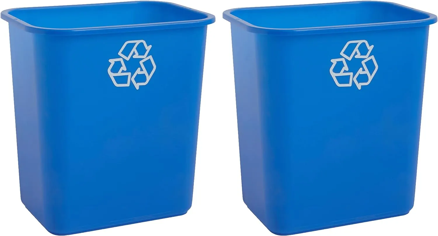 United Solutions 7 Gallon / 28 Quart Space Saving Recycling Bin, Fits Under Desk and Small, Narrow Spaces in Commercial, Kitchen, Home Office, and Dorm, Easy to Clean, (Pack of 2), Recycle Blue