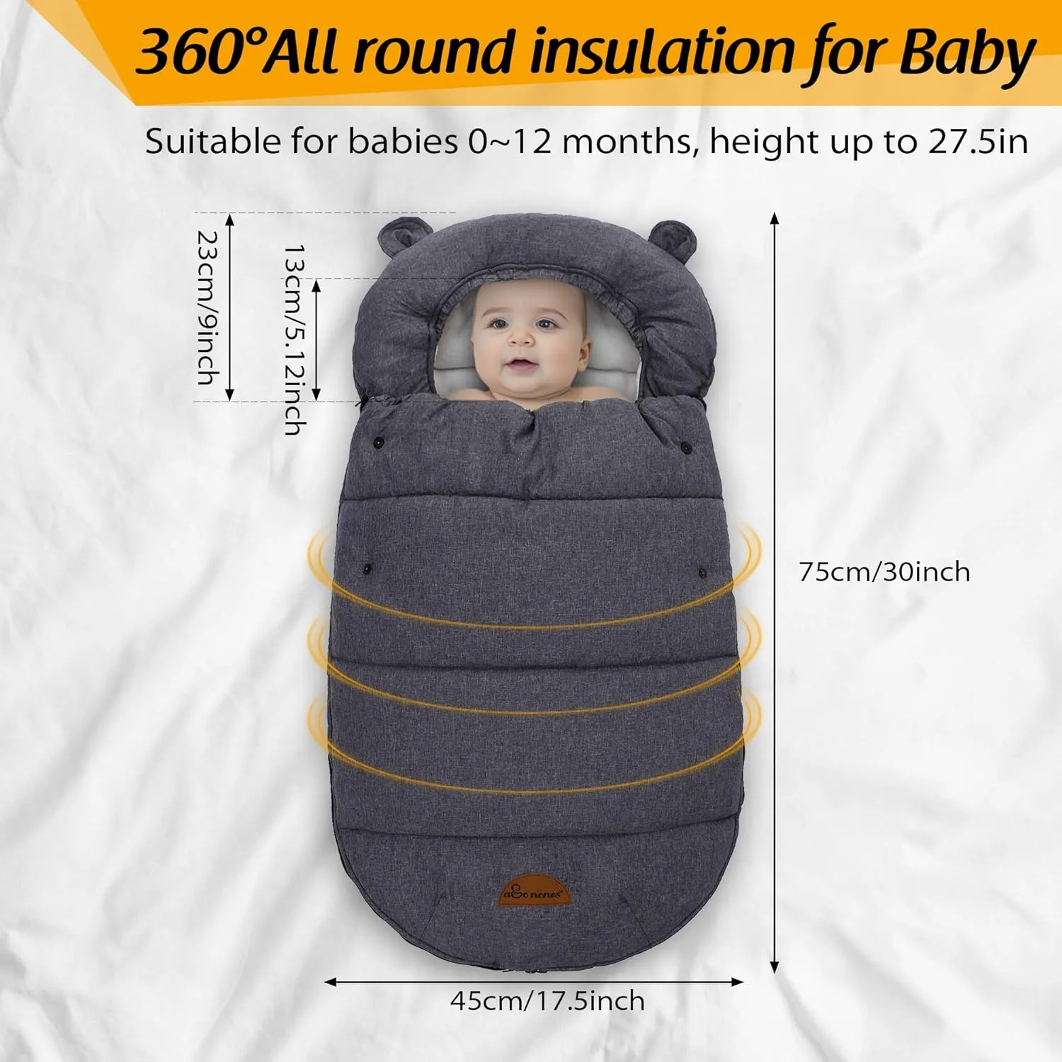 Universal Footmuff for Stroller, Baby Bunting Bags, Winter Windproof Warm Pram Footmuffs, Water Resistant Sleeping Bag with Hood for Strollers, Pushchairs, Prams, Car Seat, 30"*17.5"