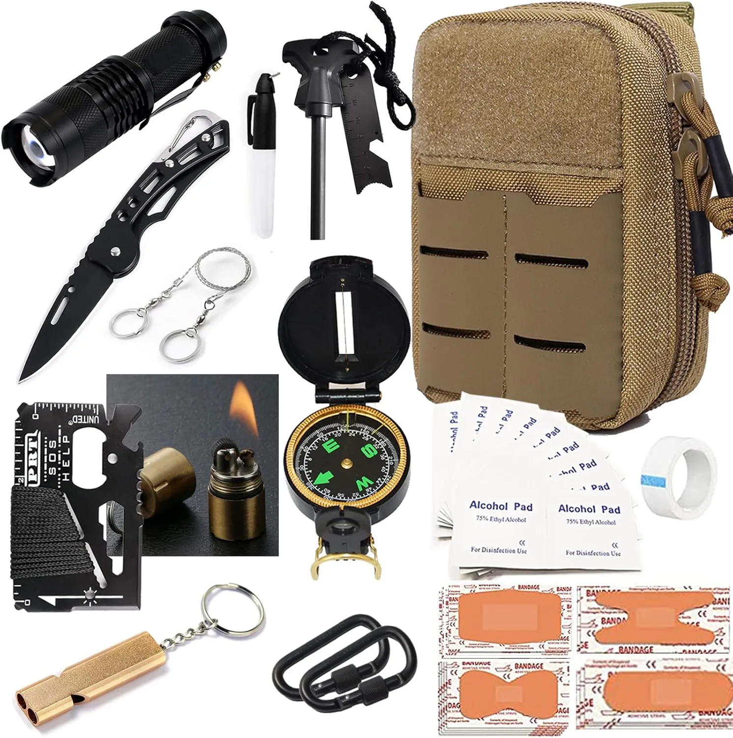 Upgrade Survival Gear and Equipment Kit 41 in 1, Gifts for Men Dad Husband, Professional Cool Gadget Tactical First Aid Supplies Tool Kit for Outdoor Emergency Camping Hiking Fishing Hunting