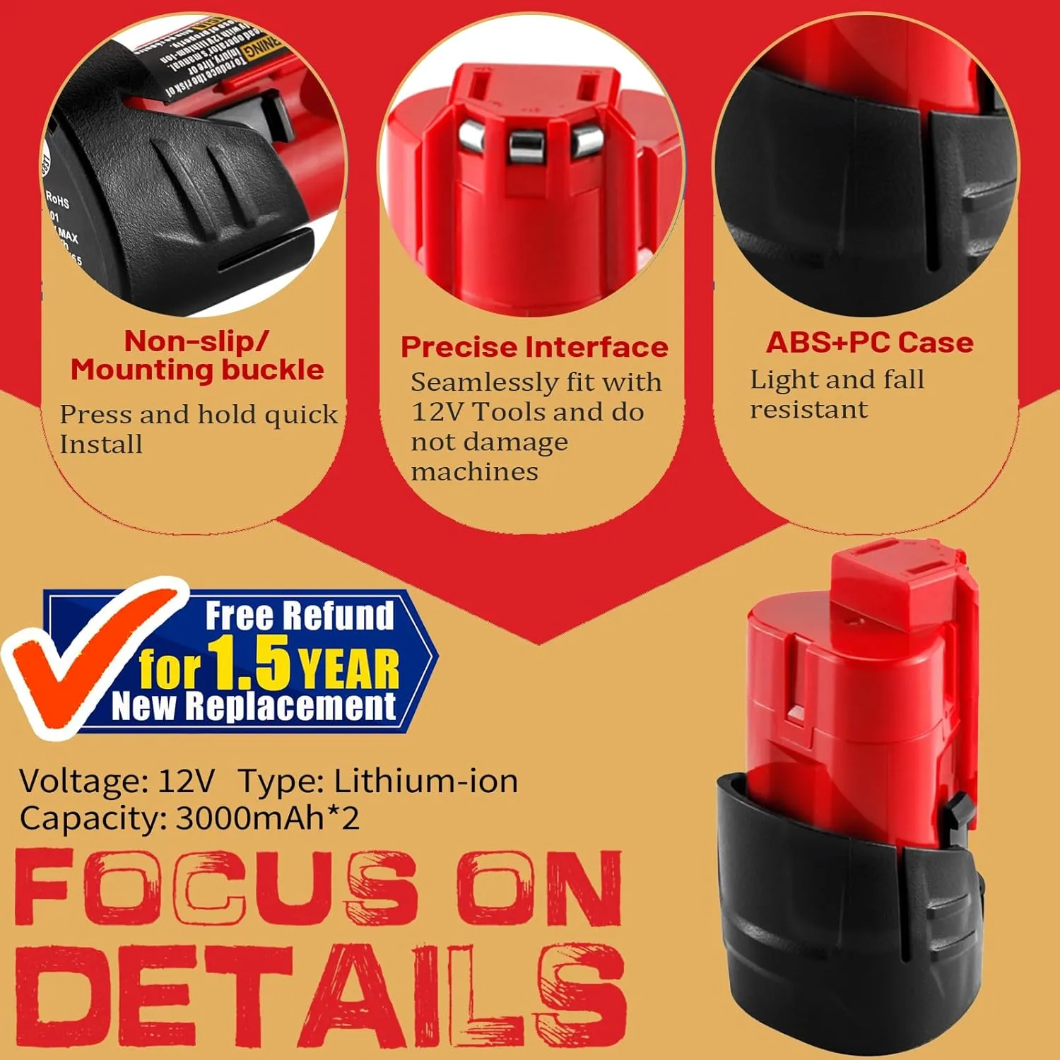【UPGRADE!】2 Pack 3.0Ah Replacement for Milwaukee M12 12V Lithium Ion Battery, Compatible with Milwaukee 12V Tools / Heated Jacket 48-11-2420 48-11-2440 48-11-2402 48-11-2411 Cordless Power Tools