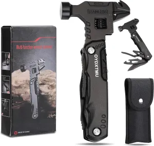 Upgraded 18-in-1 Multitool Hammer,Camping Knife with Adjustable Wrench,Screwdriver,Wire cutter,Hammer,Bottle Opener,Multi Tool for Men(Black)