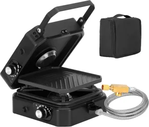 Upgraded 2 Burner Propane Stove Compatible with Propane Cylinders, 2 Burner Camp Stove with Griddle and 16000 BTU Adjustable Burners, Portable Camping Stove Propane with Carry Bag & Handle for Camping