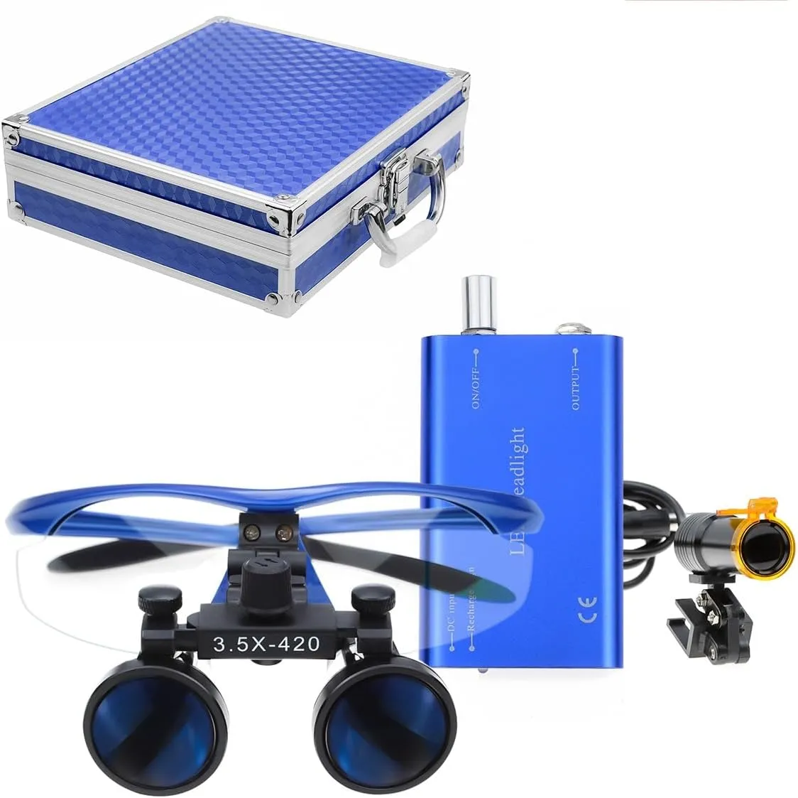US Stock Portable 5W Bulb Filter Rechargeable Clip Headlamp for 3.5X 420MM Binocular Loupe Aluminum Box DY-007 (Blue)