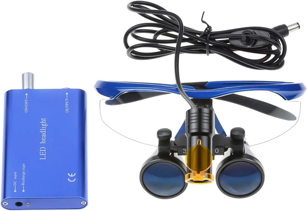 US Stock Portable 5W Bulb Filter Rechargeable Clip Headlamp for 3.5X 420MM Binocular Loupe Aluminum Box DY-007 (Blue)
