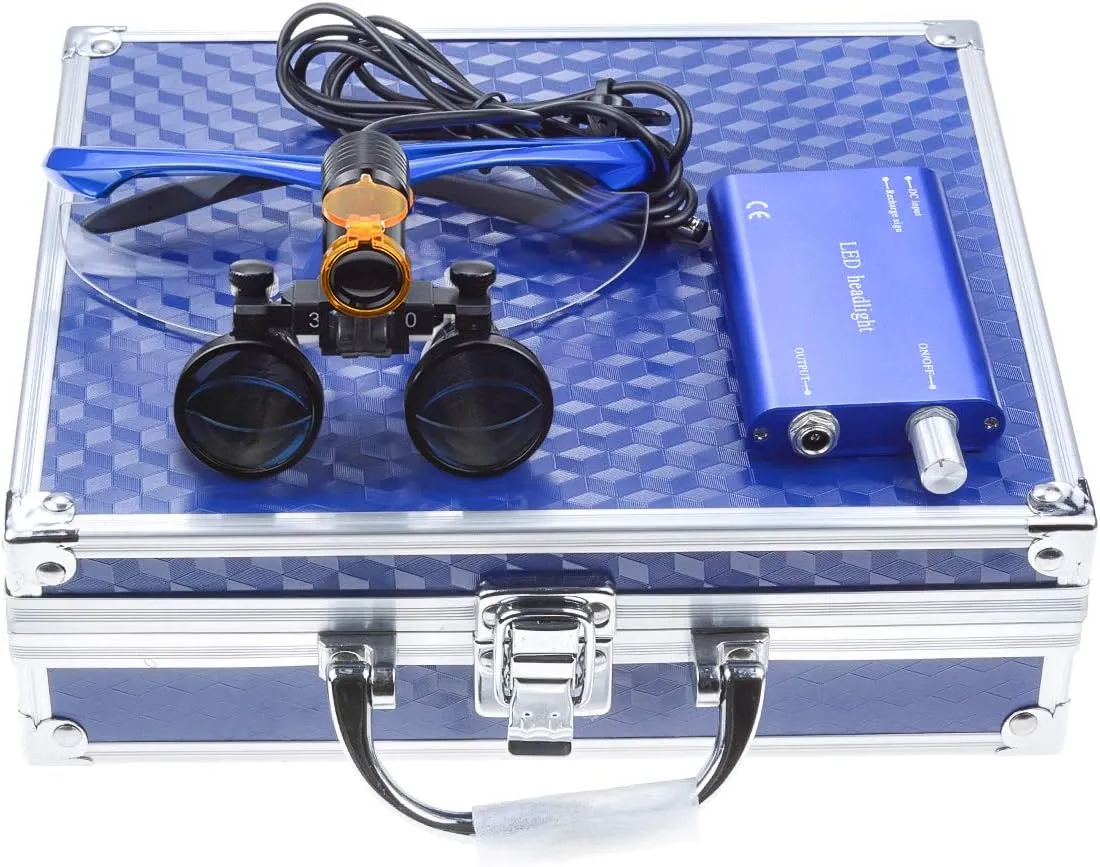 US Stock Portable 5W Bulb Filter Rechargeable Clip Headlamp for 3.5X 420MM Binocular Loupe Aluminum Box DY-007 (Blue)