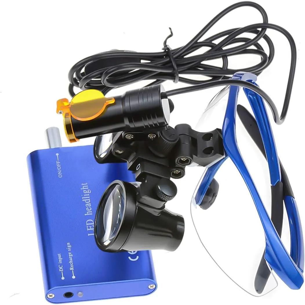 US Stock Portable 5W Bulb Filter Rechargeable Clip Headlamp for 3.5X 420MM Binocular Loupe Aluminum Box DY-007 (Blue)