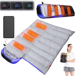 USB Heated Sleeping Bag with 20000mAh Power Bank, 3 Season Waterproof Lightweight Comfortable Sleeping Bag for Adults Traveling, Camping - 3 Heats Setting