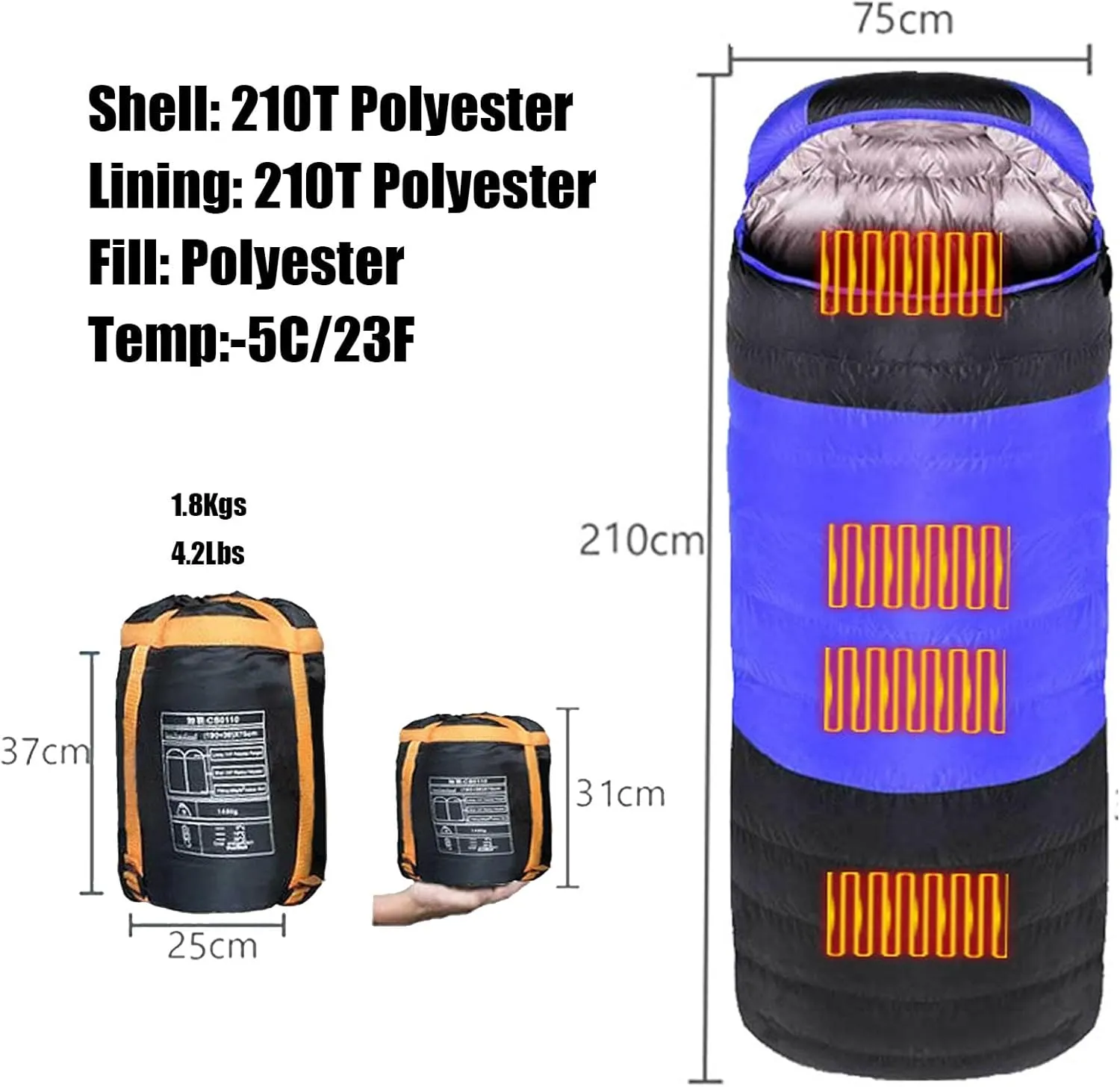 USB Heated Sleeping Bag with 20000mAh Power Bank, 3 Season Waterproof Lightweight Comfortable Sleeping Bag for Adults Traveling, Camping - 3 Heats Setting