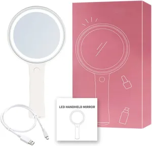 USB Makeup with Led Light Compact Hand Mirrors with Handle Vanity Round Portable Travel Smart