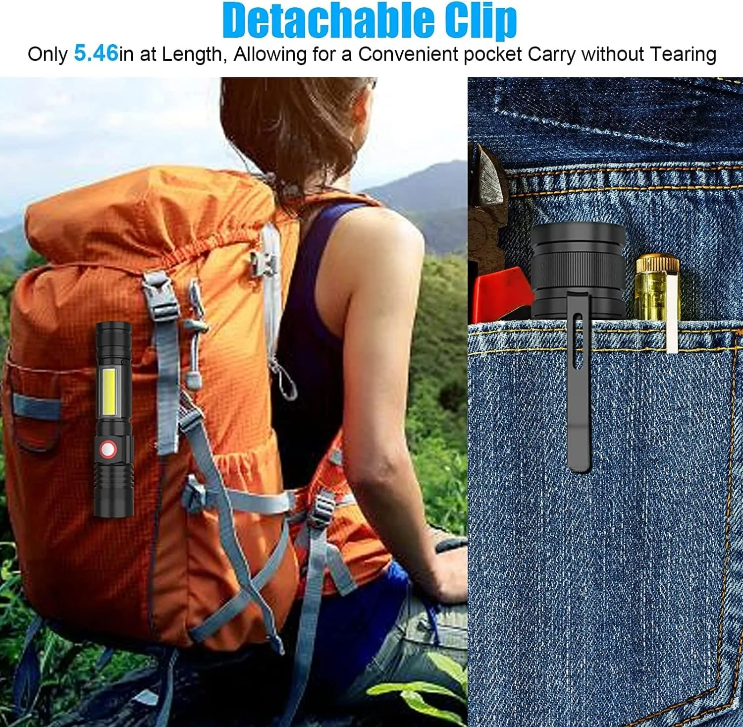 USB Rechargeable Flashlight, Magnetic LED Flashlight, 2000 Lumen Super Bright LED Tactical Flashlight with Cob Worklight,Waterproof,Zoomable Best Small LED Flashlight for Camping, Emergency Flashlight