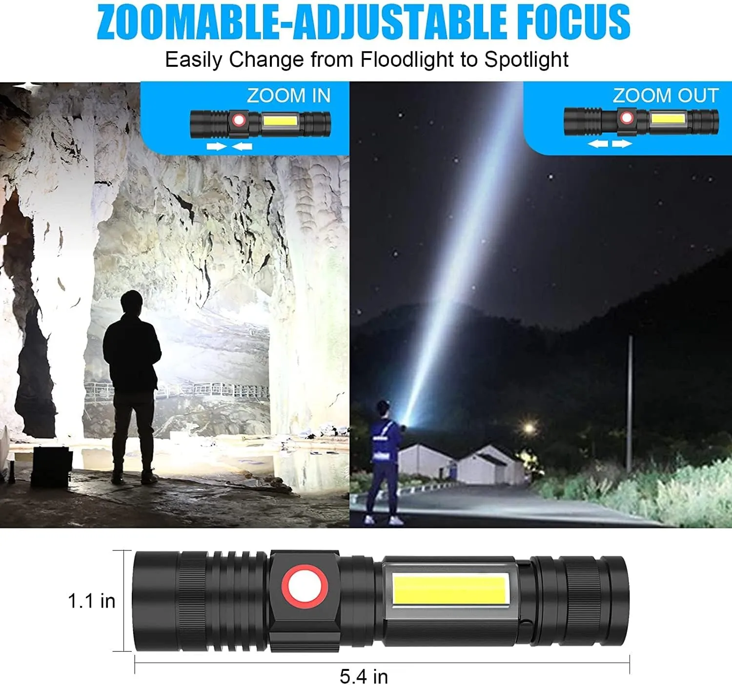 USB Rechargeable Flashlight, Magnetic LED Flashlight, 2000 Lumen Super Bright LED Tactical Flashlight with Cob Worklight,Waterproof,Zoomable Best Small LED Flashlight for Camping, Emergency Flashlight