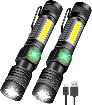 USB Rechargeable Flashlight, Magnetic LED Flashlight, Super Bright LED Tactical Flashlight with Cob Sidelight, Waterproof, Zoomable Best Flashlight for Camping, Emergency