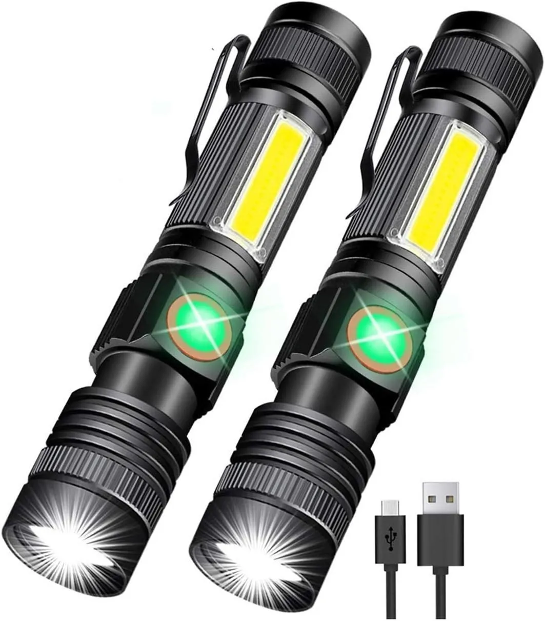 USB Rechargeable Flashlight, Magnetic LED Flashlight, Super Bright LED Tactical Flashlight with Cob Sidelight, Waterproof, Zoomable Best Flashlight for Camping, Emergency