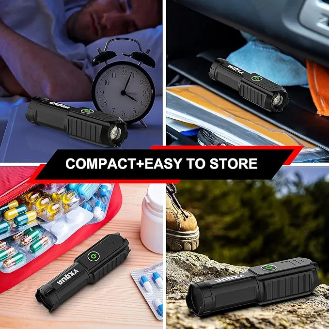 USB Rechargeable Flashlight - Small & Bright LED Mini Flashlights, High Lumens, 4 Modes, Zoomable, The Size of Pocket Gifts for Kids (4 Pack)