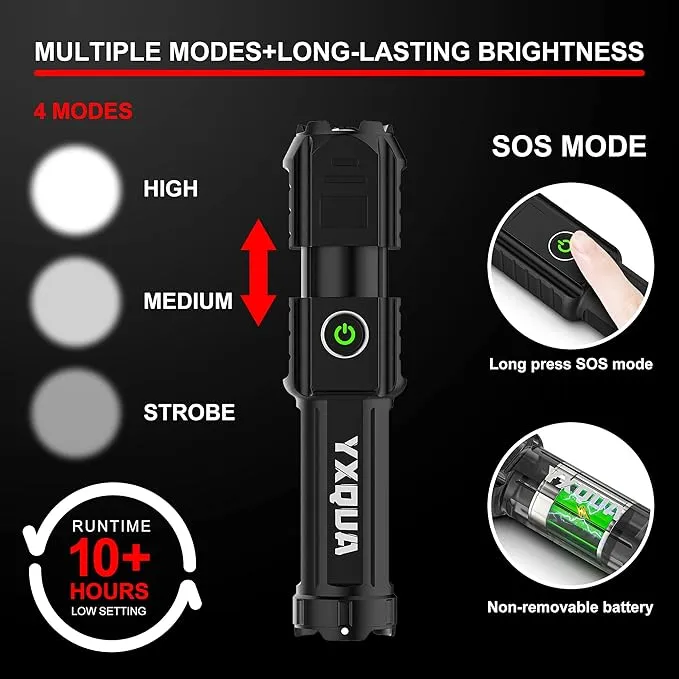 USB Rechargeable Flashlight - Small & Bright LED Mini Flashlights, High Lumens, 4 Modes, Zoomable, The Size of Pocket Gifts for Kids (4 Pack)