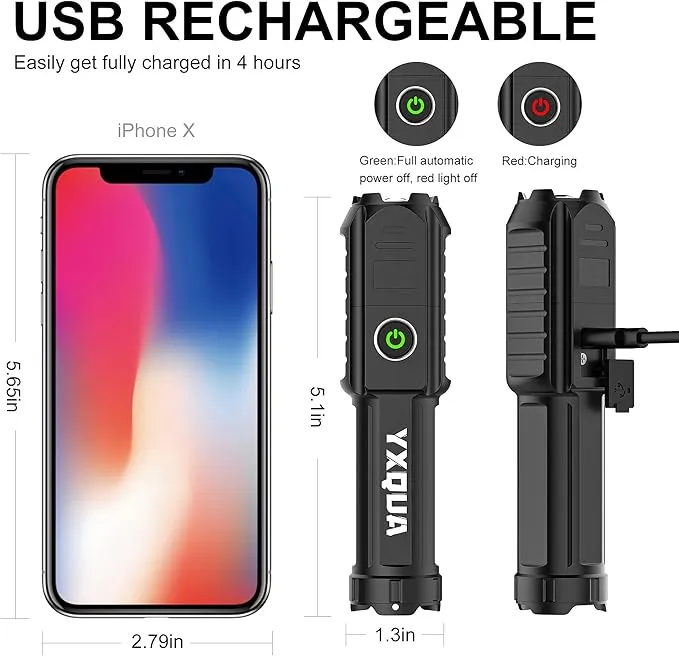USB Rechargeable Flashlight - Small & Bright LED Mini Flashlights, High Lumens, 4 Modes, Zoomable, The Size of Pocket Gifts for Kids (4 Pack)