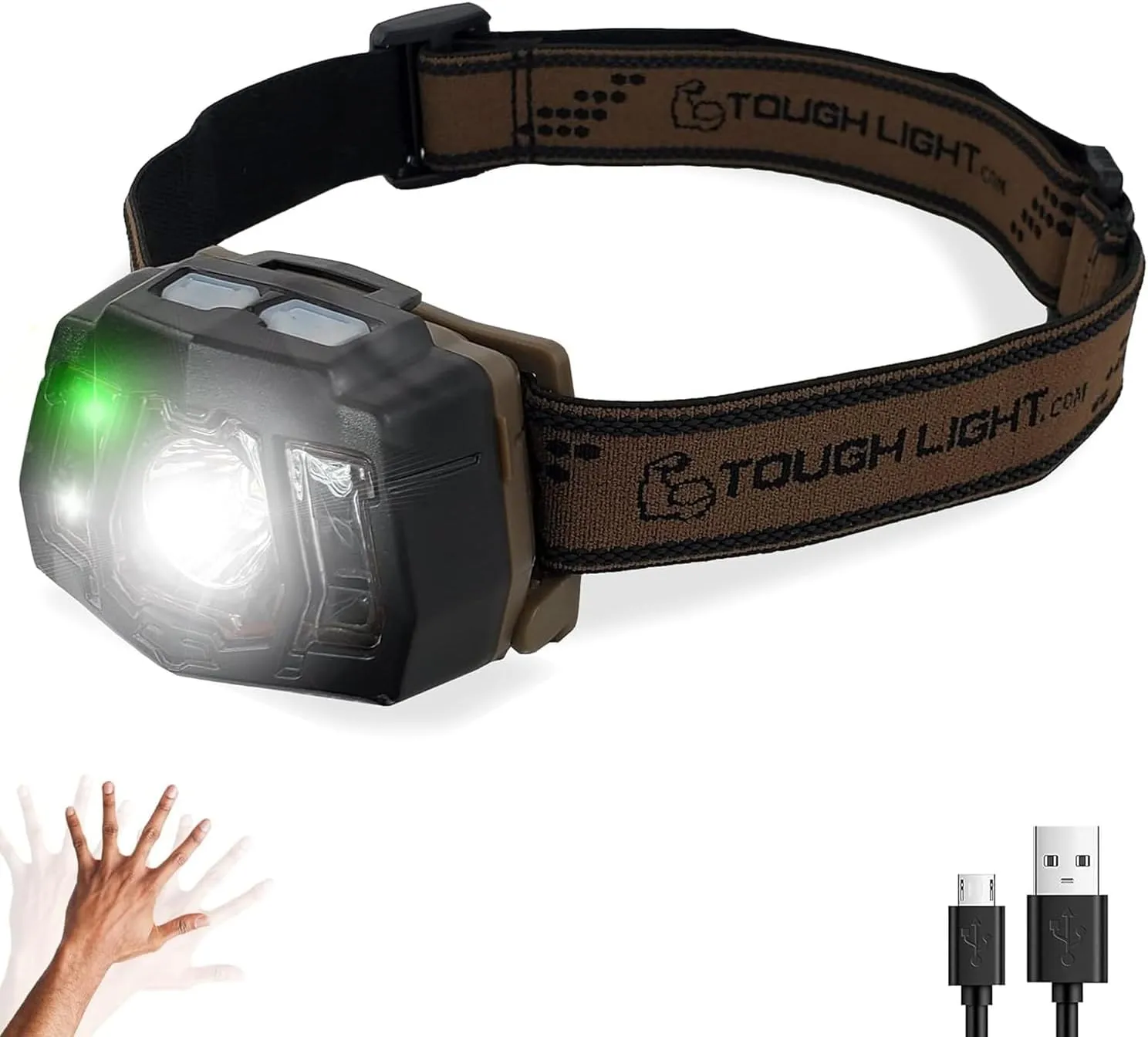 USB Rechargeable LED Headlamp Flashlight, Waterproof Headlight for Camping, Running, Hiking, Fishing, 7 Modes, Night Vision, Motion Sensor & White Spotlight