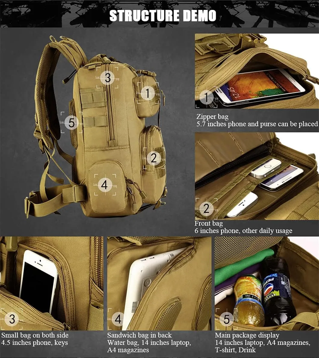 USDBE Military Army Tactical Backpack 14 Inches Laptop Rucksack Outdoor Camping Hiking Camouflage Bag
