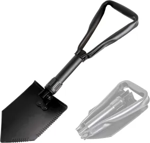 USGI Industries Military Style Shovel | Tri-Fold Entrenching Tool with Serrated Edge | Lightweight, Foldable, Compact, Multi-Use Perfect for Camping, Survival, Trenching (E-Tool)