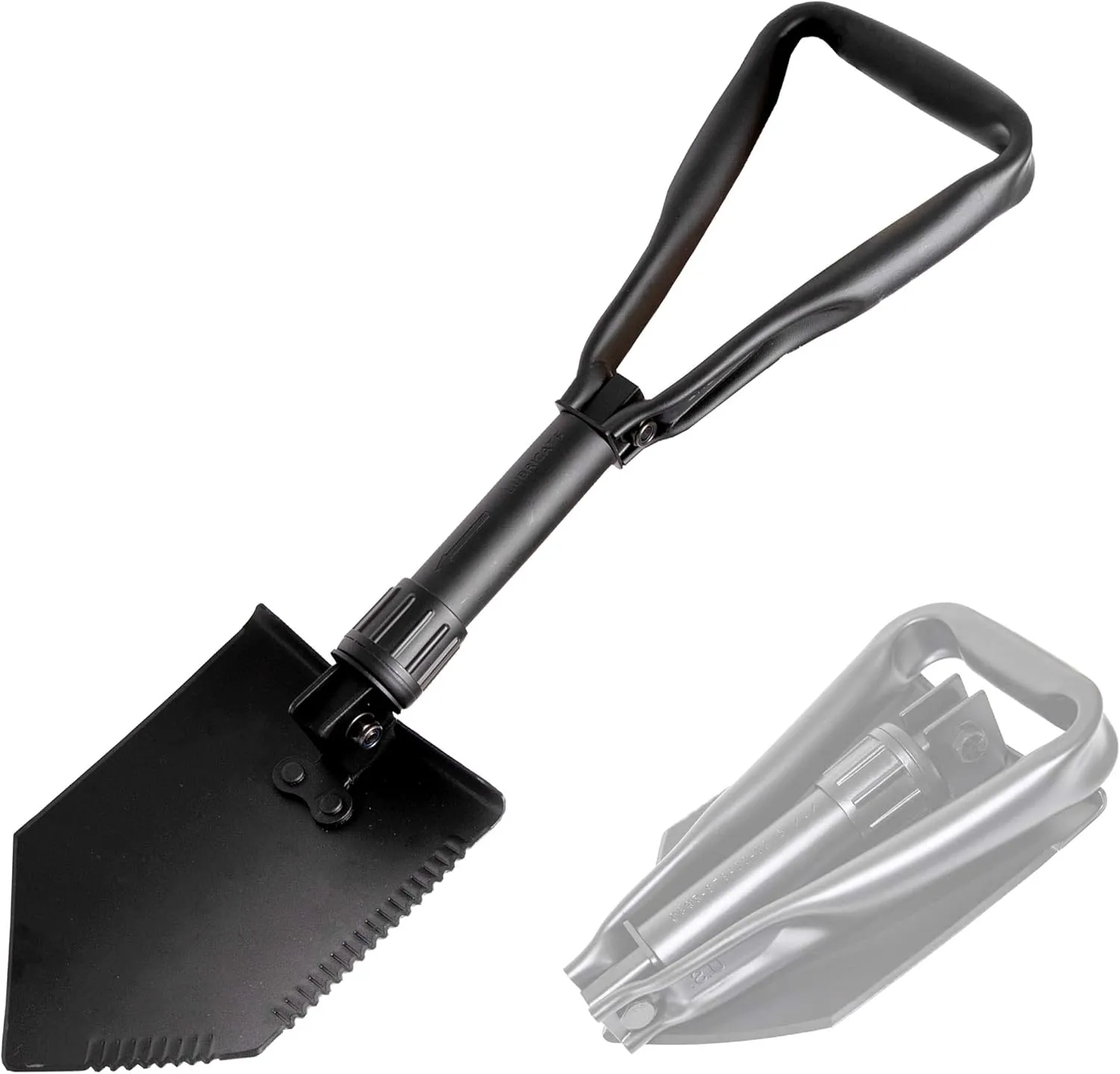 USGI Industries Military Style Shovel | Tri-Fold Entrenching Tool with Serrated Edge | Lightweight, Foldable, Compact, Multi-Use Perfect for Camping, Survival, Trenching (E-Tool)