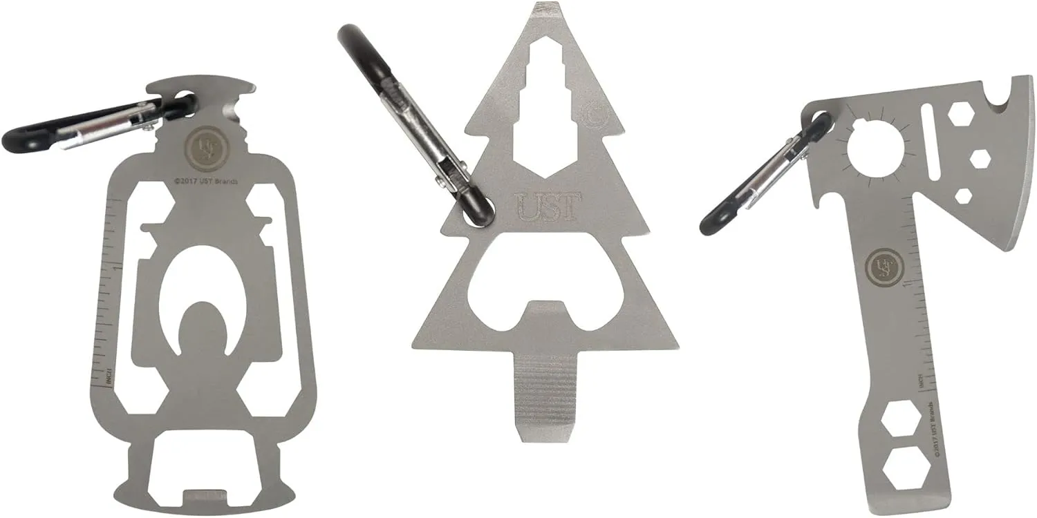 ust Tool-a-Long Carabiner Clip Multi-Tool Bundle Featuring a Themed Collection of Compact Stainless Steel Tools! (Camping 101)