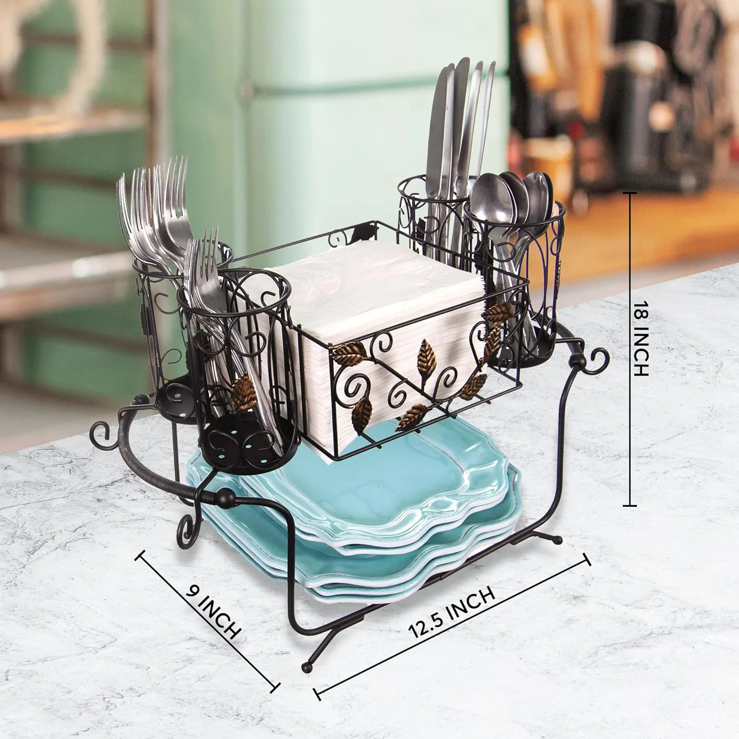 Utensil Caddy - Silverware Caddy or Napkin, Cutlery and Plate Holder - The Ideal 2-Piece Portable Outdoor Kitchen Accessories Buffet Organizer for Picnics, Camping, Barbecue, Parties and Events