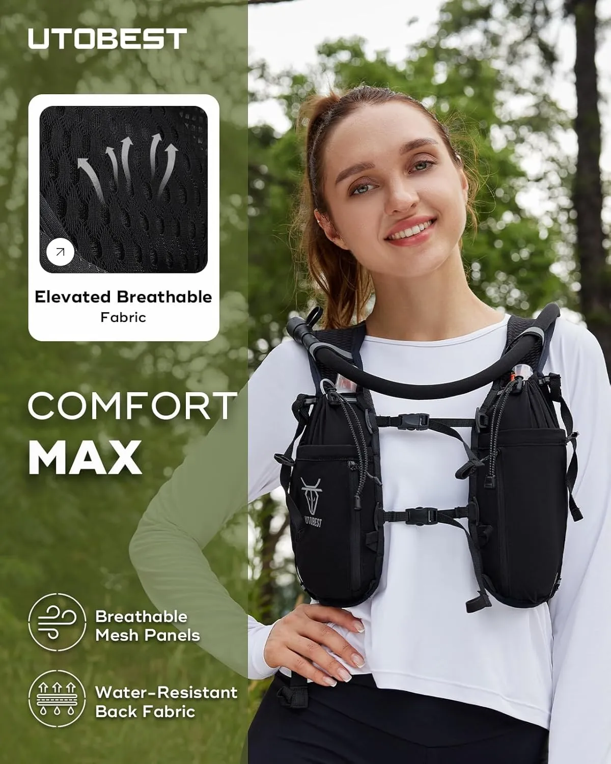 UTOBEST Upgrade Running Hydration Vest 10L, Running Backpack for Women Men Multi-Functional Storage, Adjustable Water Vest for Trail Marathon Race Jogging Cycling