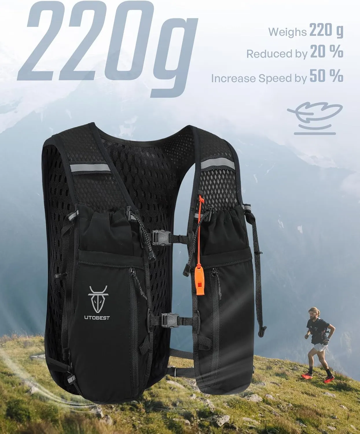 UTOBEST Upgrade Running Hydration Vest 10L, Running Backpack for Women Men Multi-Functional Storage, Adjustable Water Vest for Trail Marathon Race Jogging Cycling