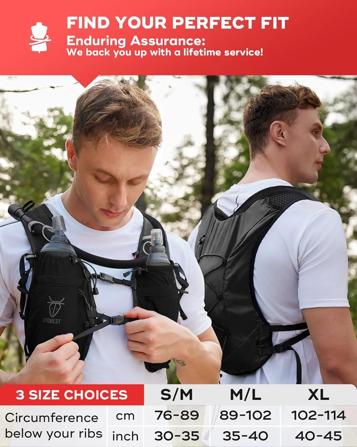 UTOBEST Upgrade Running Hydration Vest 10L, Running Backpack for Women Men Multi-Functional Storage, Adjustable Water Vest for Trail Marathon Race Jogging Cycling