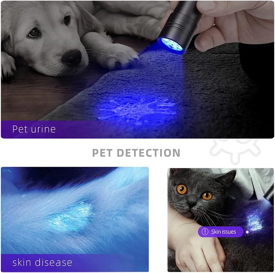 UV Blacklight Flashlights, 12 LED 395nm Ultraviolet Blacklight (2 PCS) – Mini Portable UV Detector for Dog Urine, Pet Urine Detector Light for Stains, Bed Bugs, Resin Curing，Scorpions Finder