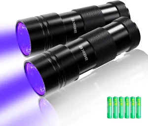 UV Blacklight Flashlights, 12 LED 395nm Ultraviolet Blacklight (2 PCS) – Mini Portable UV Detector for Dog Urine, Pet Urine Detector Light for Stains, Bed Bugs, Resin Curing，Scorpions Finder