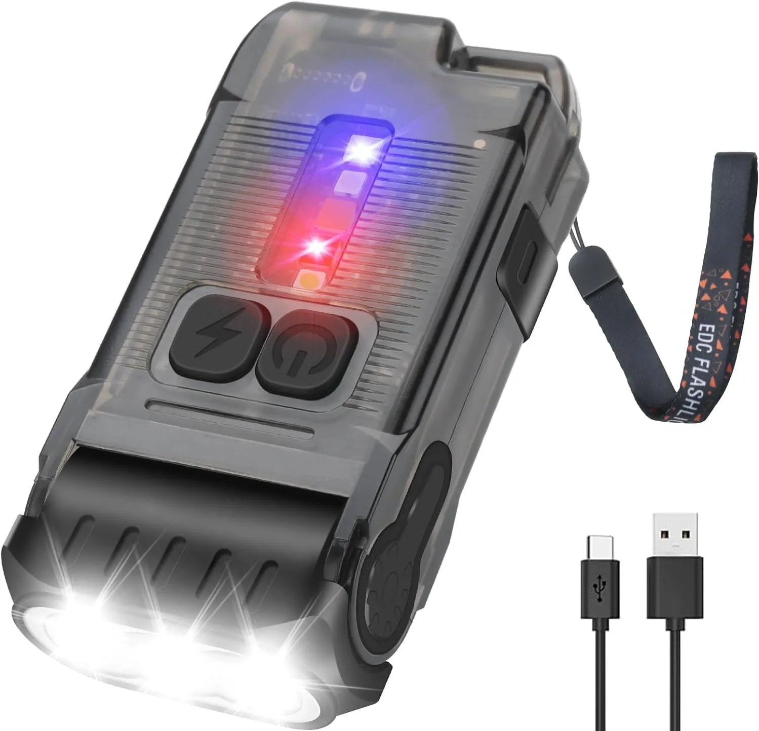 V15 COB Rechargeable Work Light, Mini LED Keychain 1200 Lumens 10 Modes EDC Flashlight, Outdoor Flashlight as Signal Light, for Halloween, Thanksgiving and Christmas (Black)