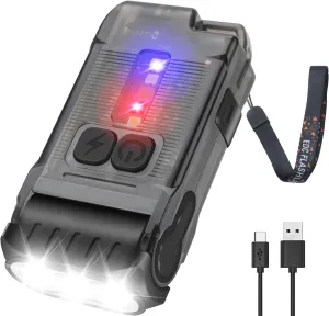 V15 COB Rechargeable Work Light, Mini LED Keychain 1200 Lumens 10 Modes EDC Flashlight, Outdoor Flashlight as Signal Light, for Halloween, Thanksgiving and Christmas (Black)