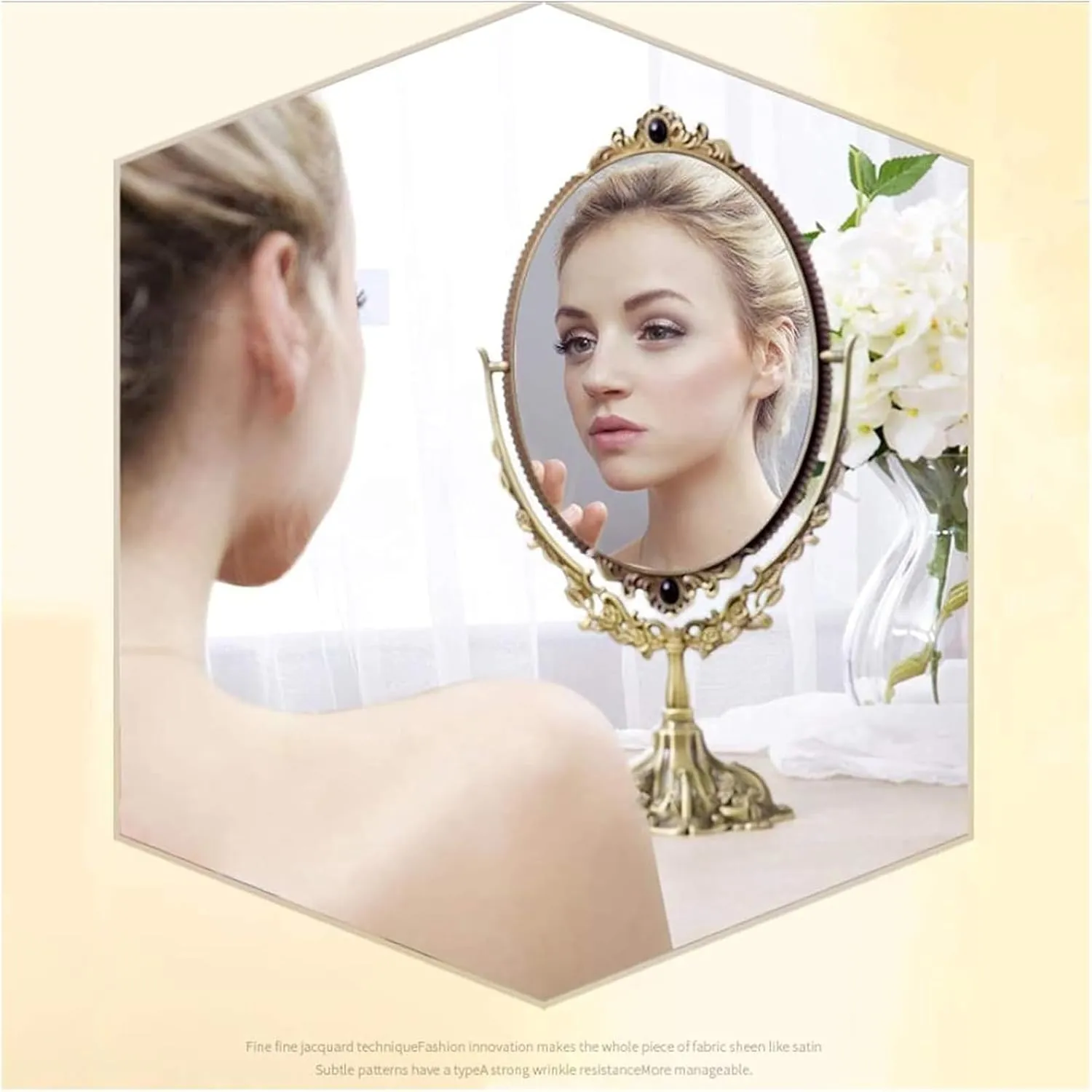 Vanity Mirror,Makeup Mirror, Bathroom Mirror 360 Degree Rotation Mirror Double-Sided Retro Desktop Vanity Mirror Photo Frame(Red Copper)