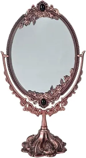 Vanity Mirror,Makeup Mirror, Bathroom Mirror 360 Degree Rotation Mirror Double-Sided Retro Desktop Vanity Mirror Photo Frame(Red Copper)