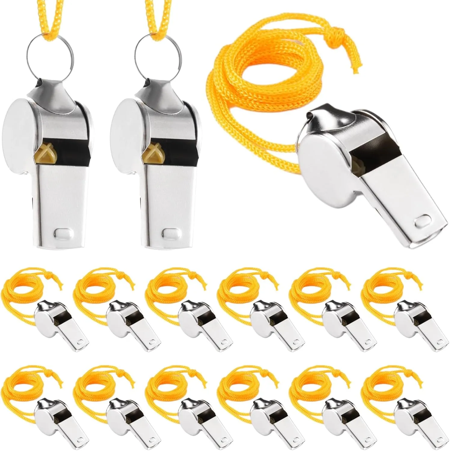 Varku 304 Stainless Steel Whistles Bulk, Waterproof Whistles with Lanyard for Indoor Outdoor