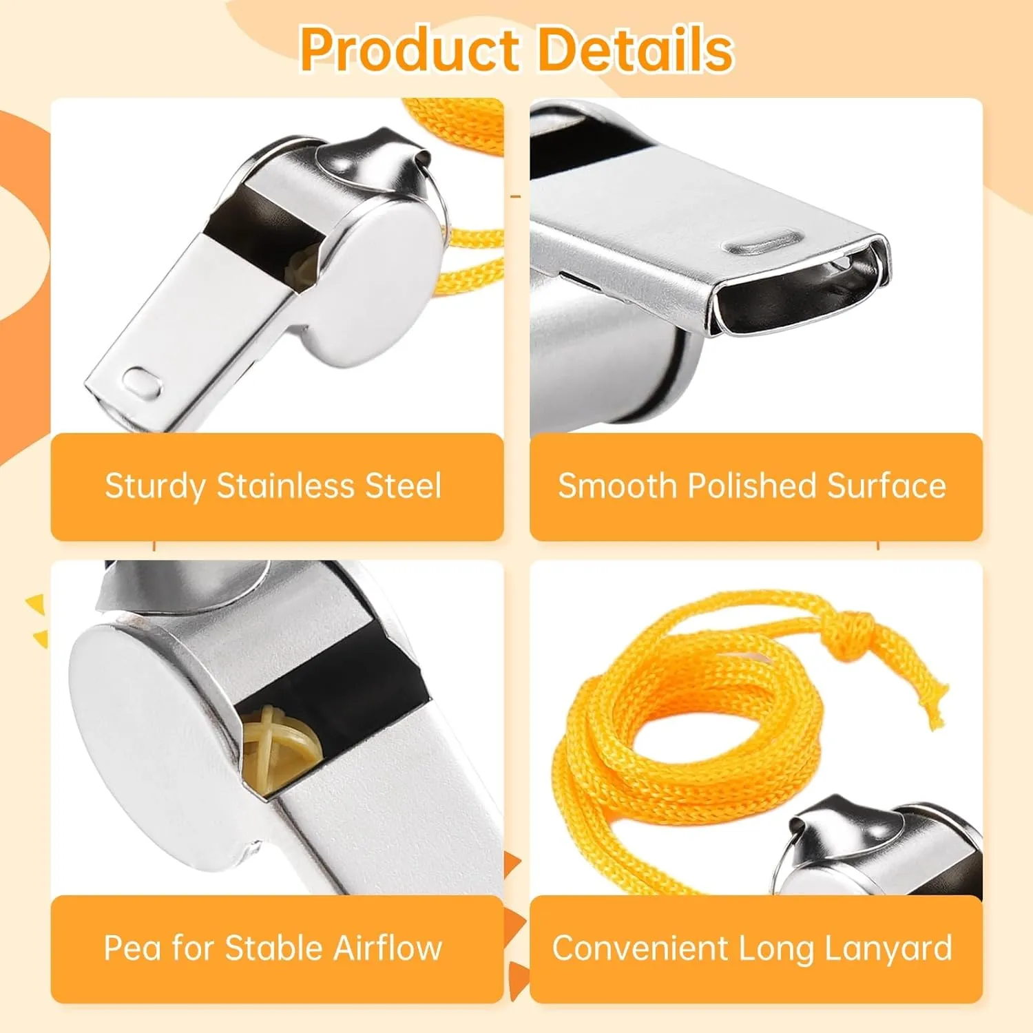 Varku 304 Stainless Steel Whistles Bulk, Waterproof Whistles with Lanyard for Indoor Outdoor