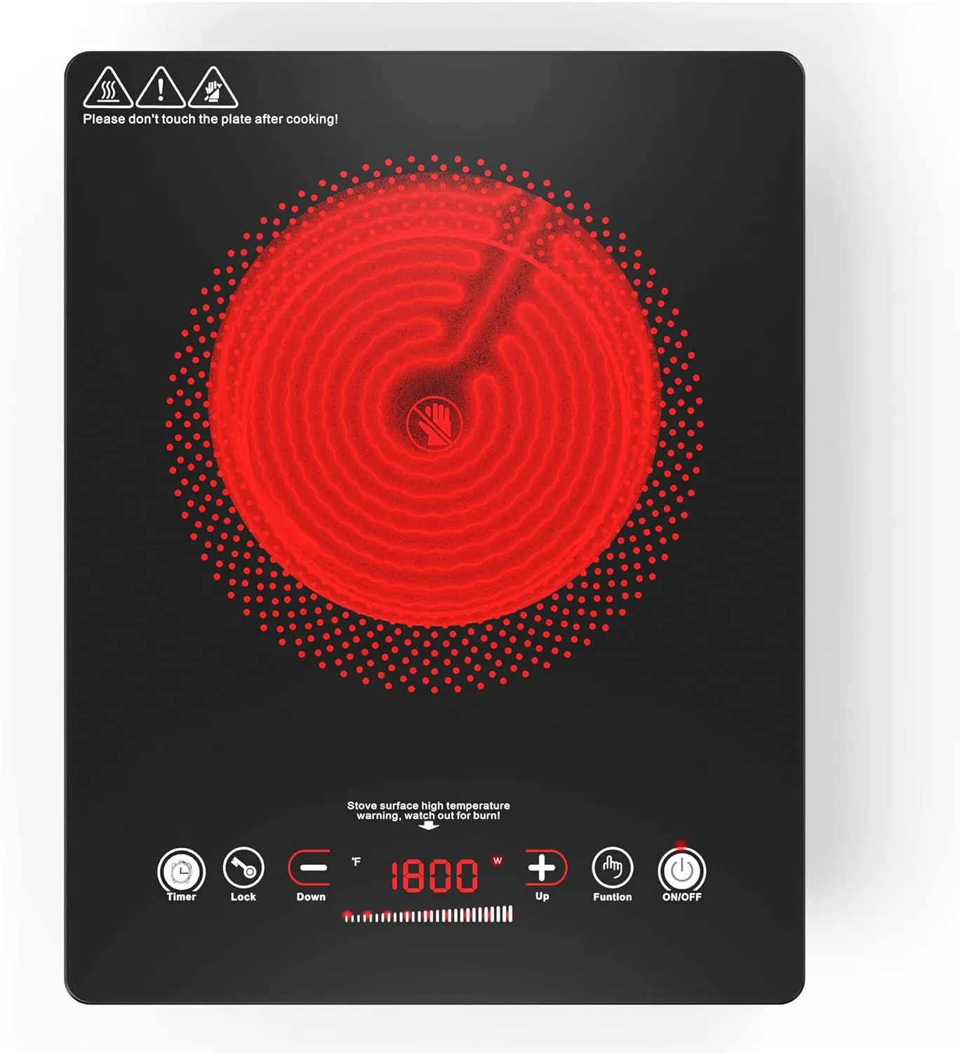 VBGK Single Burner Electric Cooktop,110V 1800W Electric Stove Top with LED Touch Control,Single electric burner 9 Power Levels, 4 hTimer, Safety Lock,Overheat protection