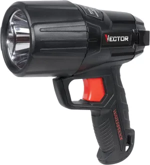 VECTOR LED Flashlight Spotlight, WPAK5V, Waterproof, 800 Lumens, Long Distance Light Beam, 6 AA Batteries Included