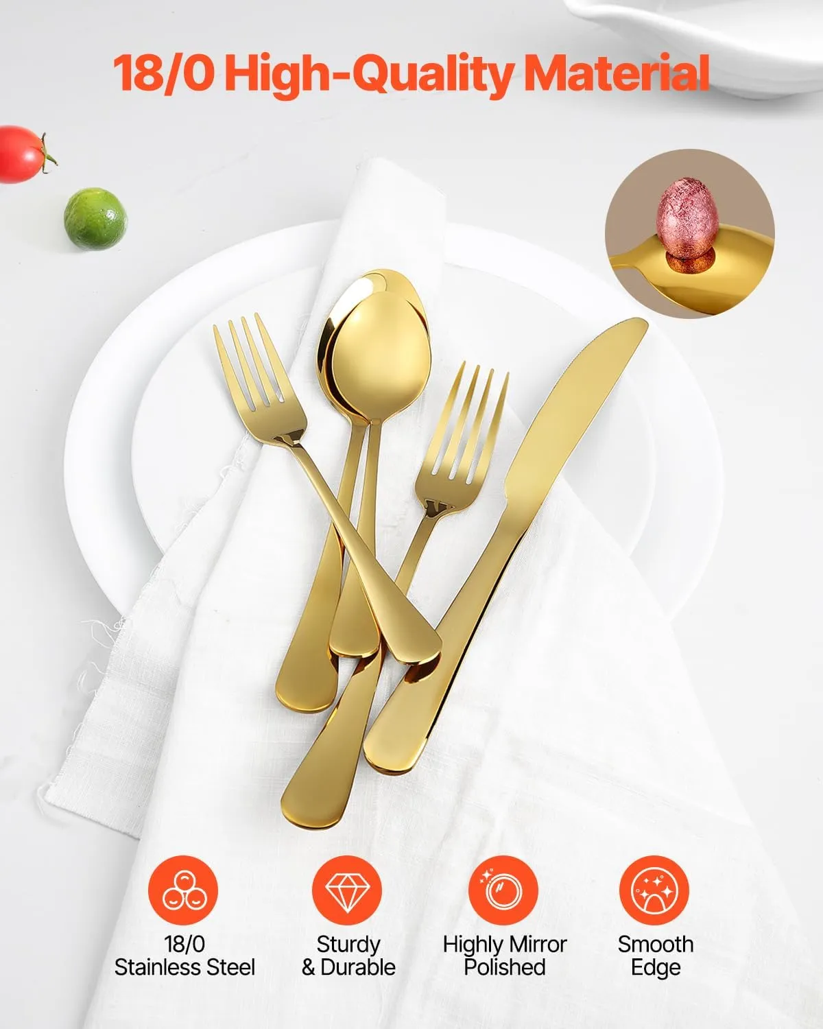 VEVOR 100-Piece Gold Silverware Set, Food-Grade Stainless Steel Flatware Utensils for 20, Mirror Finished Cutlery Set, Dishwasher Safe Eating Tableware for Kitchen Home, Include Knife Fork Spoon