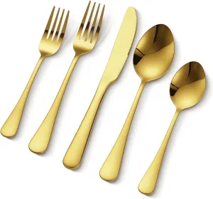 VEVOR 100-Piece Gold Silverware Set, Food-Grade Stainless Steel Flatware Utensils for 20, Mirror Finished Cutlery Set, Dishwasher Safe Eating Tableware for Kitchen Home, Include Knife Fork Spoon