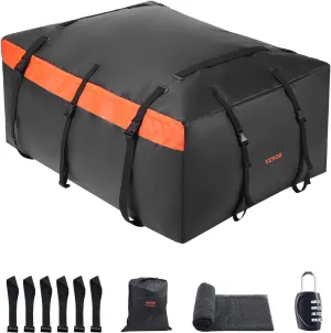 VEVOR Car Rooftop Cargo Carrier Bag, 23 Cubic Feet Roof Cargo Carrier, Heavy Duty 840D PVC 100% Waterproof Car Roof Luggage Bag for All Vehicle with/without Rack- with Lock, Anti-Slip Mat, 6 Door Hook